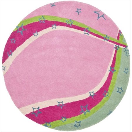 SAFAVIEH 6 x 6 ft. Round Novelty Kids Green and Pink Hand Tufted Rug SFK338A-6R